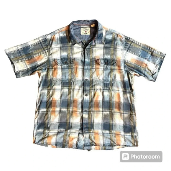 Red Head Button Up Plaid Button up short sleeve Mens Shirt Size 2XL - Picture 1 of 6